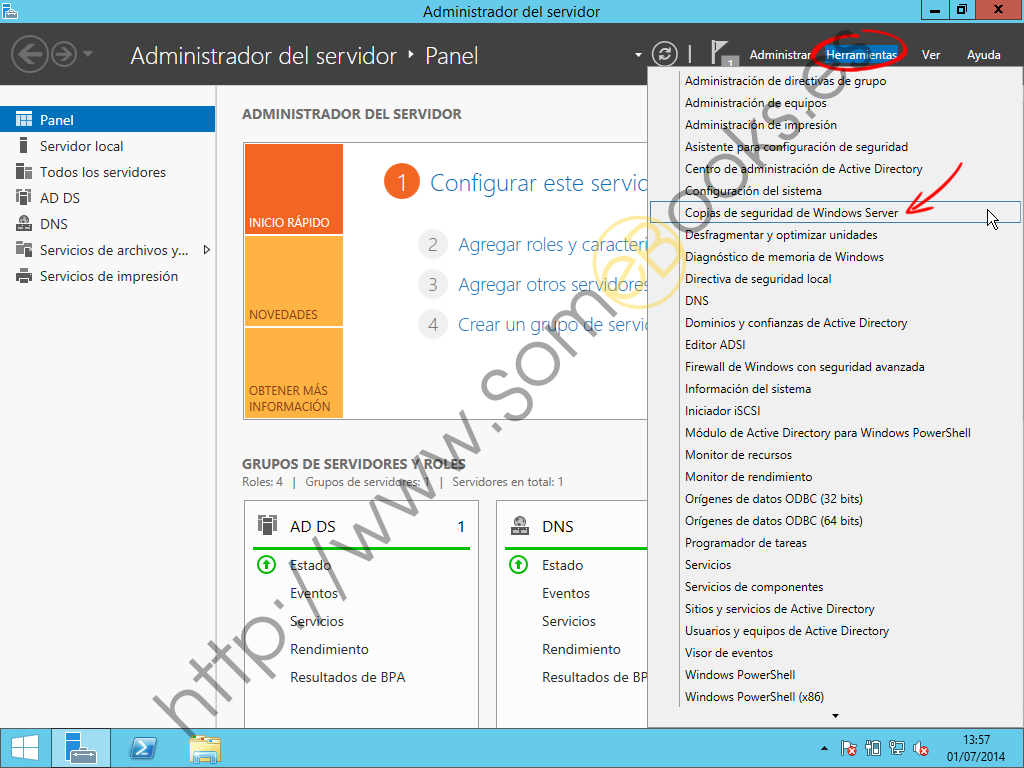 Abrir copias de seguridad de Windows Server