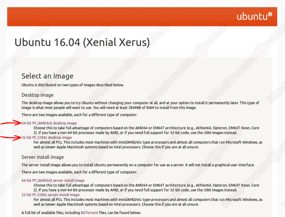Página de descarga de Ubuntu 16.04
