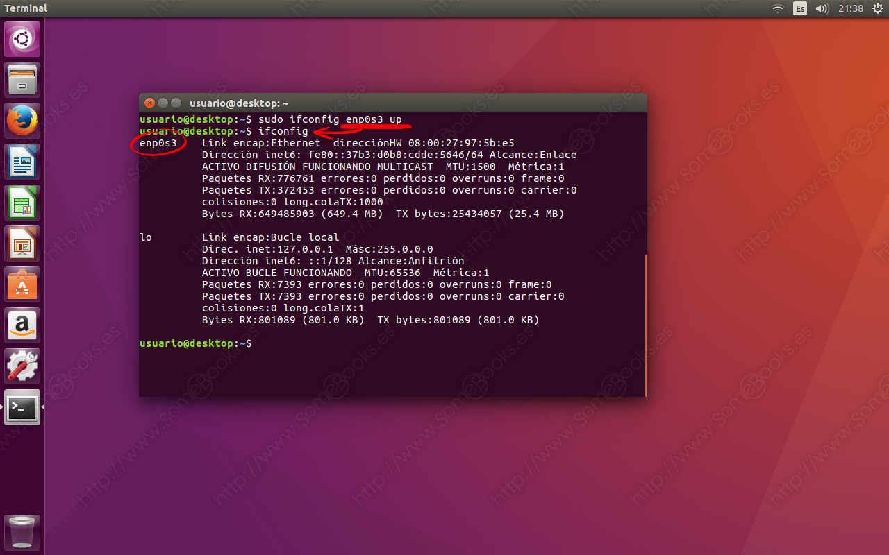 Consultar la configuración de la red en Ubuntu con ifconfig SomeBooks.es