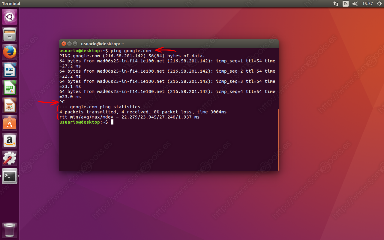 Uso del comando ping en Ubuntu SomeBooks.es