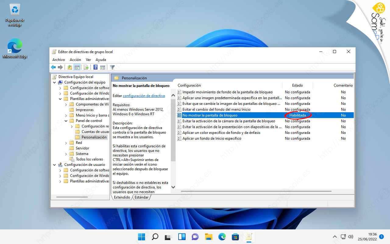 Desactivar la pantalla de bloqueo en Windows 11 (modo 2) 