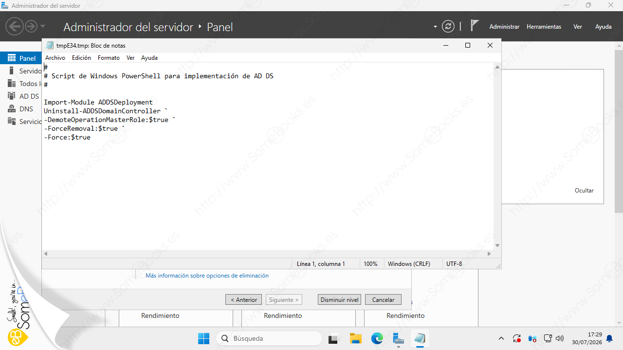 Script para degradar el controlador de dominio