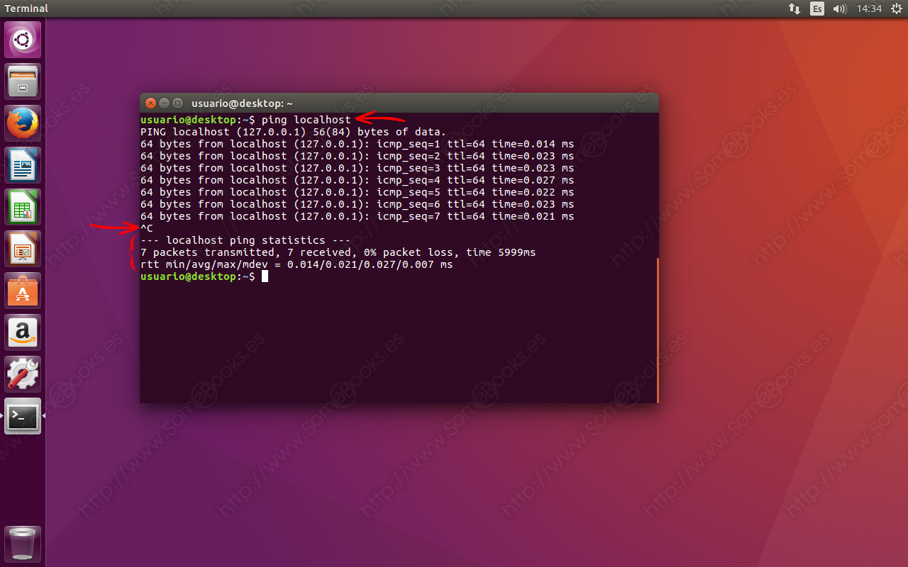 Uso del comando ping en Ubuntu - SomeBooks.es